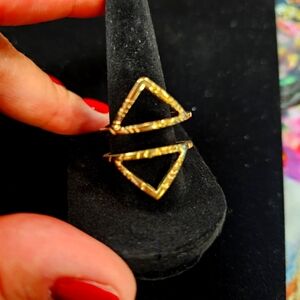 Triangular Etched Goldtone Statement Ring